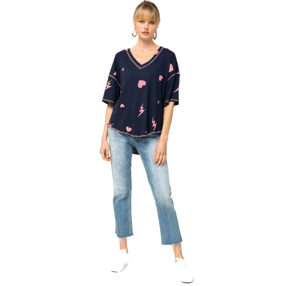 Entro Navy & Pink Waffle Knit Top - Picture 4 of 7